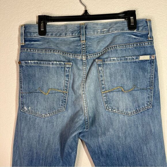 7 For All Mankind Blue Austyn Fringe Slit Cotton Straight Leg Jeans Mens Size 32 - Picture 6 of 11